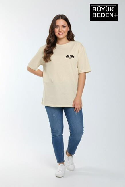 Süperlife Kadın Büyük Beden New York Baskılı 3xl-6xl Bisiklet Yaka Tshırt SPR25BTSK510-05