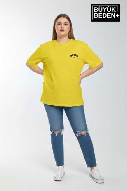 Süperlife Kadın Büyük Beden New York Baskılı 3xl-6xl Bisiklet Yaka Tshırt SPR25BTSK510-05