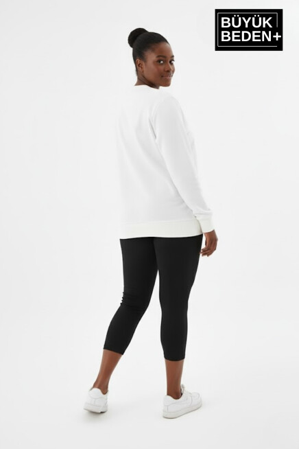 Kadın Büyük Beden New York Baskılı Bisilet Yaka Sweatshirt SPR26BSWK956-5