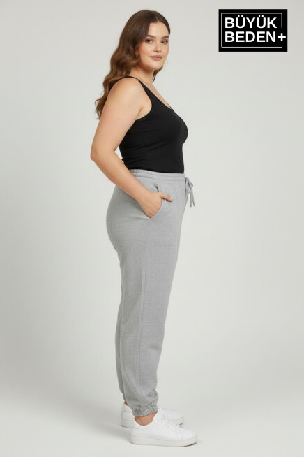 Kadın Büyük Beden Paça Lastikli İki İplik Rahat Kalıp ince Eşofman Altı SPR26BEAK951