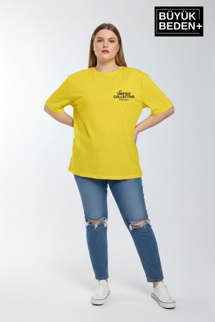 Kadın Büyük Beden Unified Collective Baskılı 3xl-6xl Bisiklet Yaka Tshırt SPR26BTSK510-10