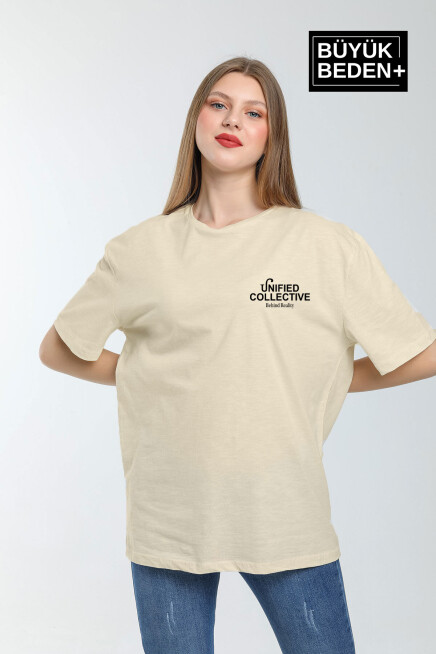 Kadın Büyük Beden Unified Collective Baskılı 3xl-6xl Bisiklet Yaka Tshırt SPR26BTSK510-10
