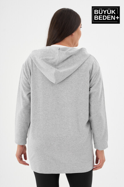 Kadın Tunik Büyük Beden A Baskılı Fermuarlı Kapşonlu Sweat Hırka SPR26BTK955-3