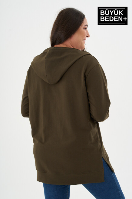 Kadın Tunik Büyük Beden A Baskılı Fermuarlı Kapşonlu Sweat Hırka SPR26BTK955-3