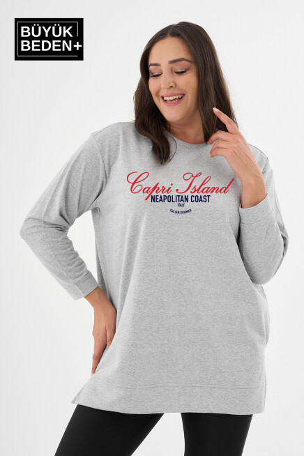 Kadın Tunik Büyük Beden Capri Island Baskılı ince Sweatshırt SPR26BTK990-1