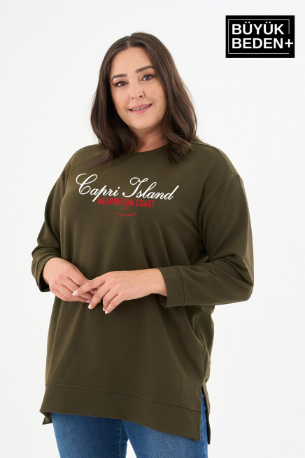 Kadın Tunik Büyük Beden Capri Island Baskılı ince Sweatshırt SPR26BTK990-1