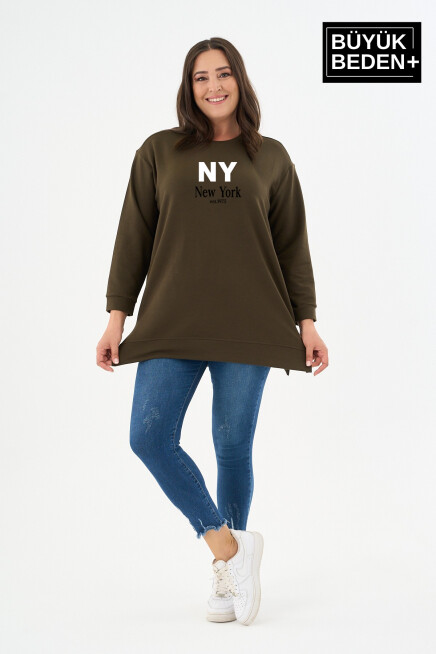 Kadın Tunik Büyük Beden NY NEWYORK Baskılı ince Sweatshırt SPR26BTK990-1