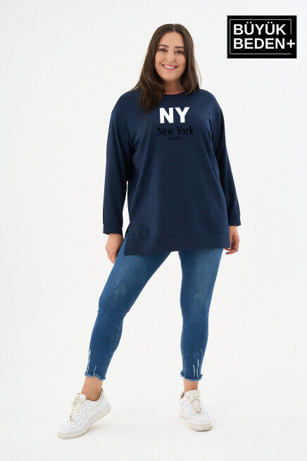 Kadın Tunik Büyük Beden NY NEWYORK Baskılı ince Sweatshırt SPR26BTK990-1