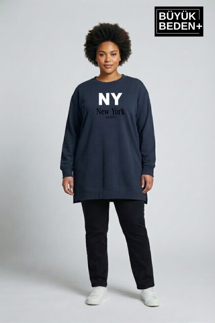 Kadın Tunik Büyük Beden NY NEWYORK Baskılı ince Sweatshırt SPR26BTK990-1