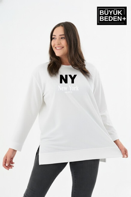 Kadın Tunik Büyük Beden NY NEWYORK Baskılı ince Sweatshırt SPR26BTK990-1