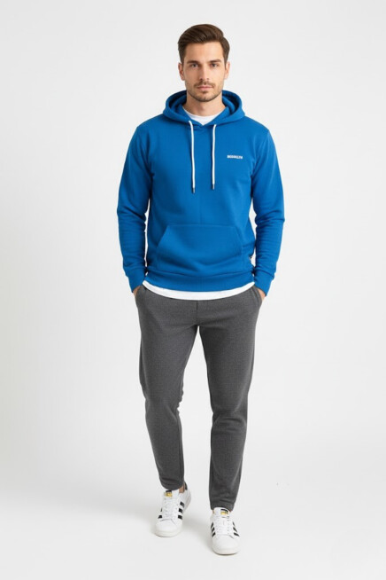 Süperlife Kapşonlu Uzun Kollu Baskılı Dar Kalıp İnce Erkek Sweatshirt SPR 2019K61