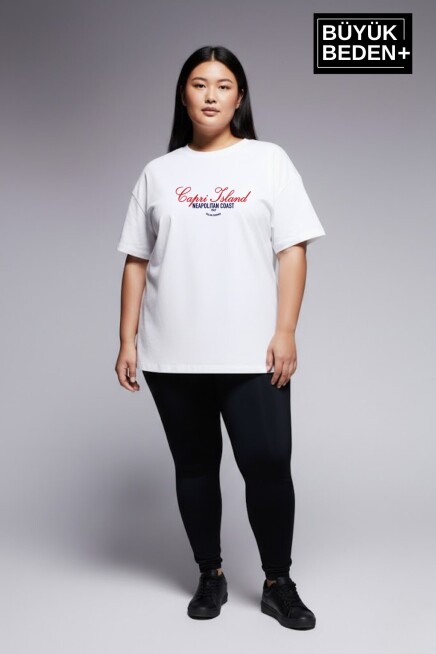 Kadın Büyük Beden Capri Island Baskılı 3xl-6xl Bisiklet Yaka Tshırt SPR26BTSK510-14