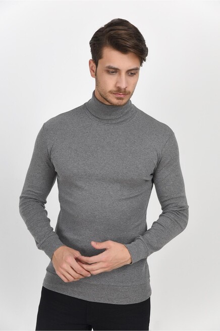 Balıkcı Yaka Uzun Kollu Dar Kalıp İnce Erkek Sweatshirt SPR 2019K21