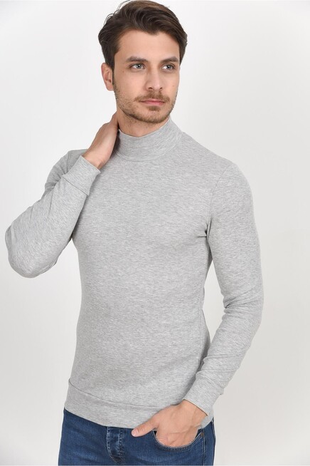 Süperlife Balıkcı Yaka Uzun Kollu Dar Kalıp İnce Erkek Sweatshirt SPR 2019K21