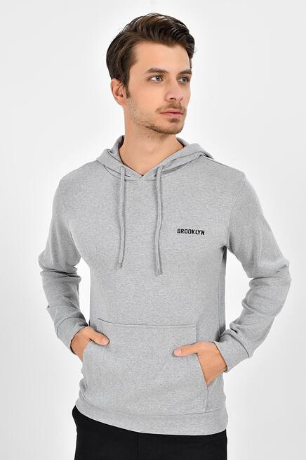 Kapşonlu Uzun Kollu Baskılı Dar Kalıp İnce Erkek Sweatshirt 2019K26