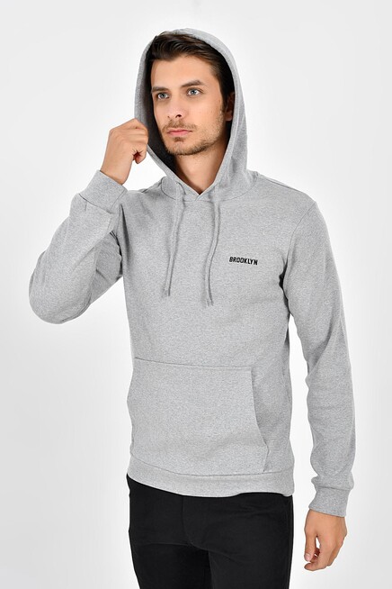 Kapşonlu Uzun Kollu Baskılı Dar Kalıp İnce Erkek Sweatshirt 2019K26