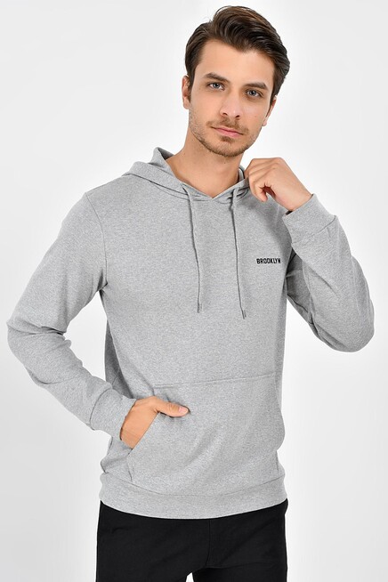 Kapşonlu Uzun Kollu Baskılı Dar Kalıp İnce Erkek Sweatshirt 2019K26