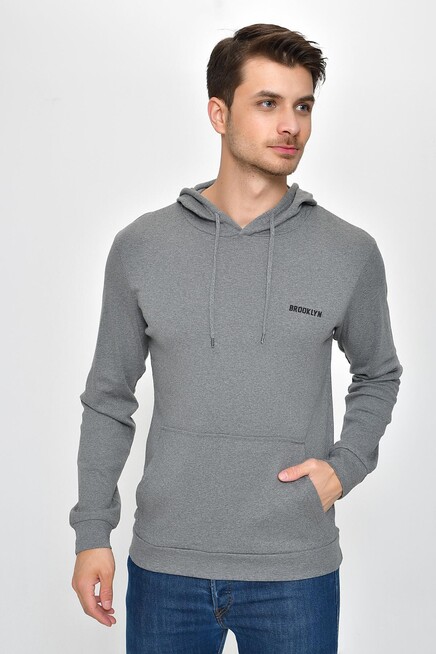 Kapşonlu Uzun Kollu Baskılı Dar Kalıp İnce Erkek Sweatshirt 2019K26