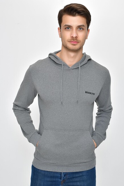 Kapşonlu Uzun Kollu Baskılı Dar Kalıp İnce Erkek Sweatshirt 2019K26