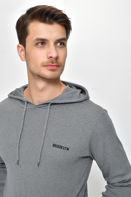 Kapşonlu Uzun Kollu Baskılı Dar Kalıp İnce Erkek Sweatshirt 2019K26