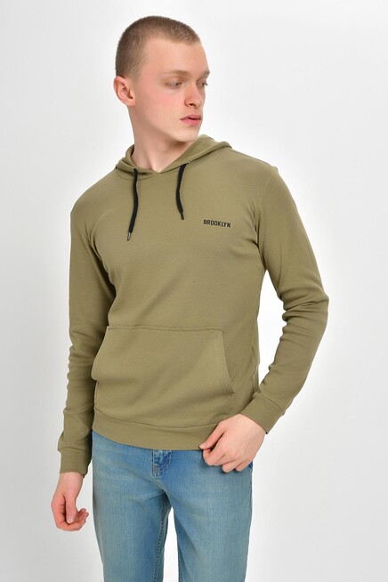 Kapşonlu Uzun Kollu Baskılı Dar Kalıp İnce Erkek Sweatshirt 2019K26