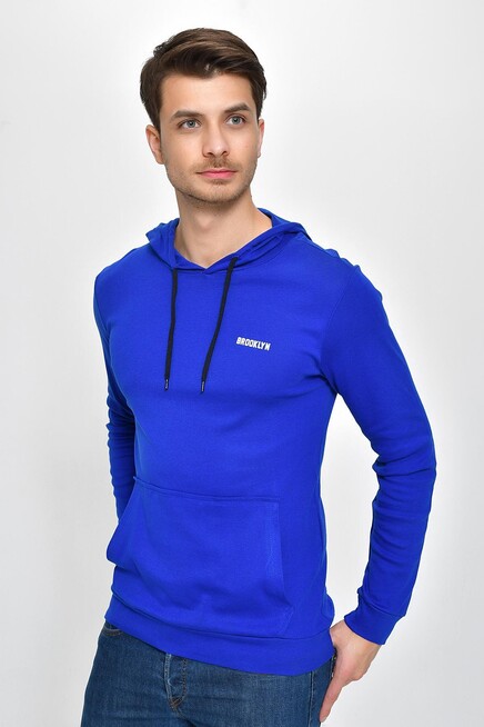 Kapşonlu Uzun Kollu Baskılı Dar Kalıp İnce Erkek Sweatshirt 2019K26