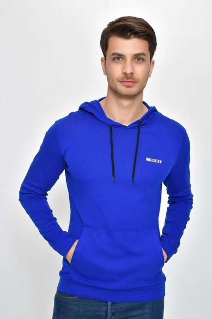 Kapşonlu Uzun Kollu Baskılı Dar Kalıp İnce Erkek Sweatshirt 2019K26