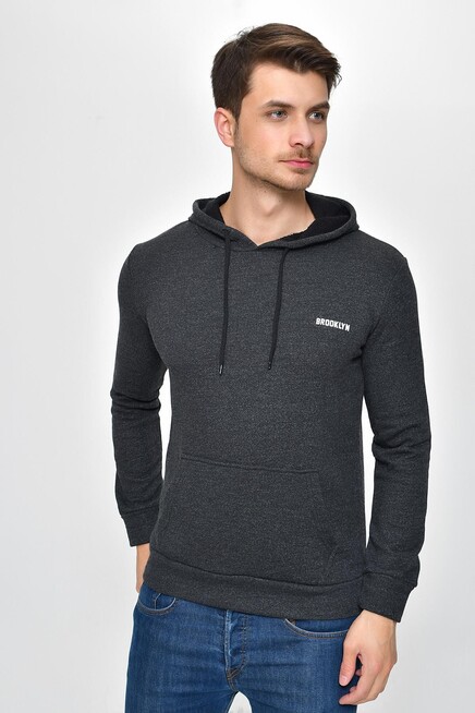 Kapşonlu Uzun Kollu Baskılı Dar Kalıp İnce Erkek Sweatshirt SPR 2019K61