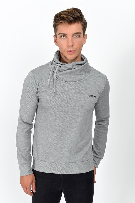 Süperlife Şal Yaka Uzun Kollu Dar Kalıp İnce Erkek Baskılı Sweatshirt SPR 2019K41
