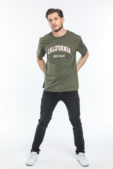 Erkek Bisiklet Yaka Slim Fit Californıa  Baskılı  Tişort SPR21Y22