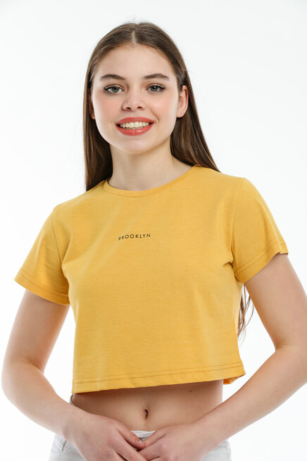 Süperlife Kadın Bisiklet Yaka Slim Fit Brookyn Baskılı Tişort SPR21Y14
