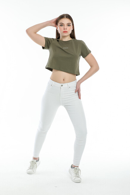 Süperlife Kadın Bisiklet Yaka Slim Fit Brookyn Baskılı Tişort SPR21Y14