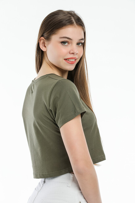 Süperlife Kadın Bisiklet Yaka Crop Örme Slim Fit Tişort SPR21Y13