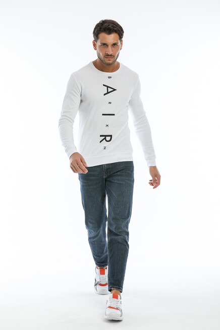 Erkek Bisiklet Yaka Slim fit Air Baskılı İnce Sweatshirt SPR22sw101