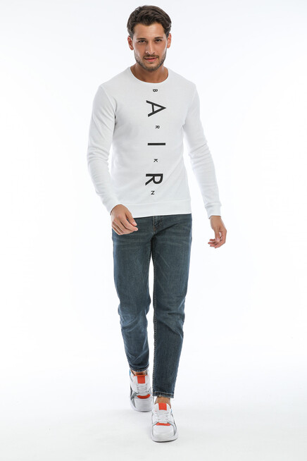 Erkek Bisiklet Yaka Slim fit Air Baskılı İnce Sweatshirt SPR22sw101