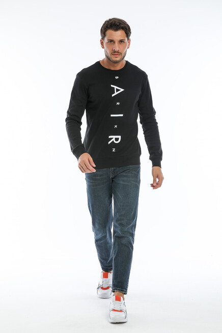 Erkek Bisiklet Yaka Slim fit Air Baskılı İnce Sweatshirt SPR22sw101