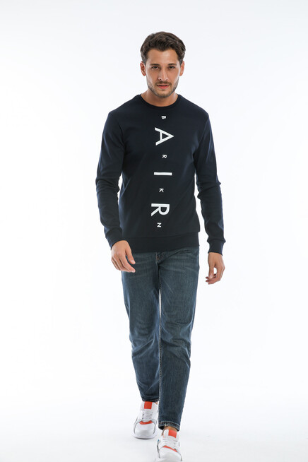 Süperlife Erkek Bisiklet Yaka Slim fit Air Baskılı İnce Sweatshirt SPR22sw101