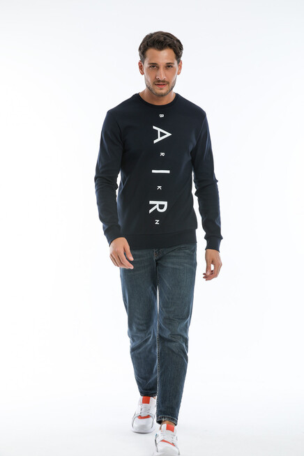 Erkek Bisiklet Yaka Slim fit Air Baskılı İnce Sweatshirt SPR22sw101