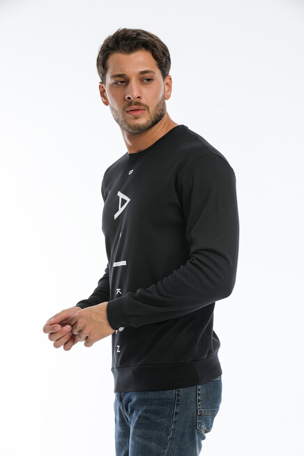 Süperlife Erkek Bisiklet Yaka Slim fit Air Baskılı İnce Sweatshirt SPR22sw101