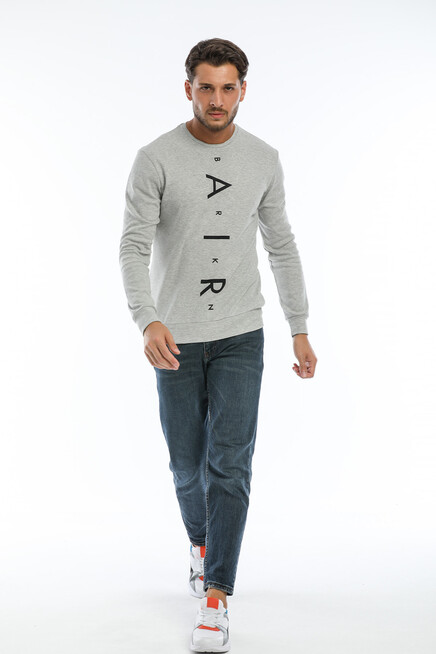 Erkek Bisiklet Yaka Slim fit Air Baskılı İnce Sweatshirt SPR22sw101