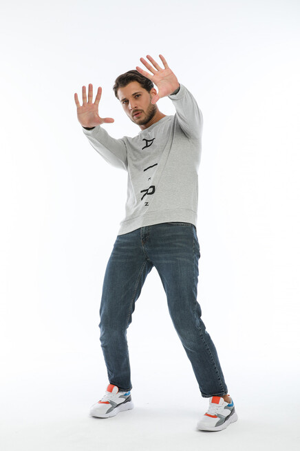 Süperlife Erkek Bisiklet Yaka Slim fit Air Baskılı İnce Sweatshirt SPR22sw101