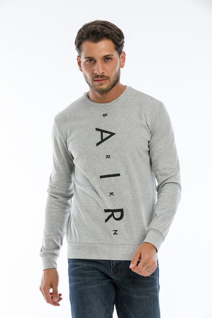 Erkek Bisiklet Yaka Slim fit Air Baskılı İnce Sweatshirt SPR22sw101