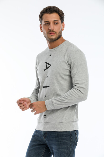 Süperlife Erkek Bisiklet Yaka Slim fit Air Baskılı İnce Sweatshirt SPR22sw101
