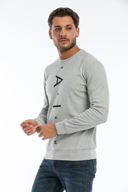 Erkek Bisiklet Yaka Slim fit Air Baskılı İnce Sweatshirt SPR22sw101