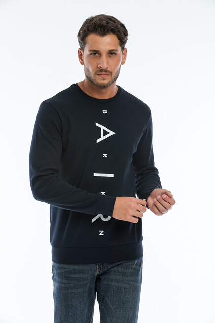 Süperlife Erkek Bisiklet Yaka Slim fit Air Baskılı İnce Sweatshirt SPR22sw101