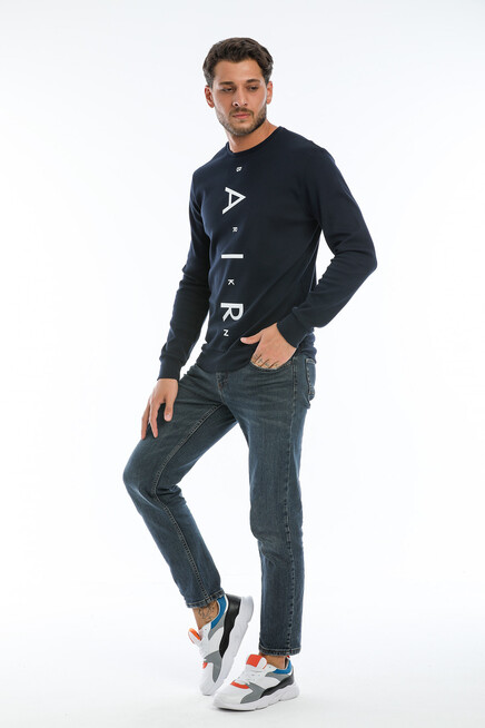 Erkek Bisiklet Yaka Slim fit Air Baskılı İnce Sweatshirt SPR22sw101