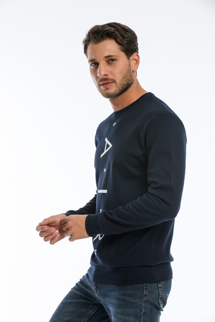 Süperlife Erkek Bisiklet Yaka Slim fit Air Baskılı İnce Sweatshirt SPR22sw101