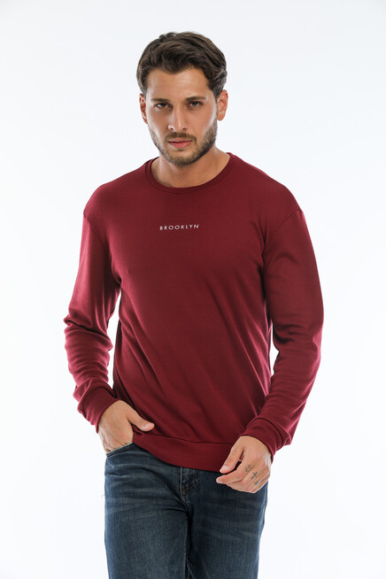 Erkek Bisiklet Yaka Slim Fit Brookyln Baskılı İnce Sweatshirt SPR22SW102