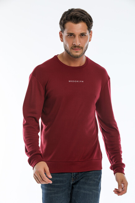 Erkek Bisiklet Yaka Slim Fit Brookyln Baskılı İnce Sweatshirt SPR22SW102