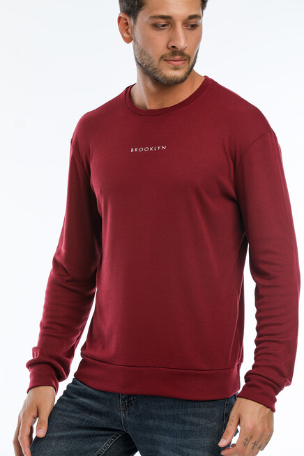 Erkek Bisiklet Yaka Slim Fit Brookyln Baskılı İnce Sweatshirt SPR22SW102